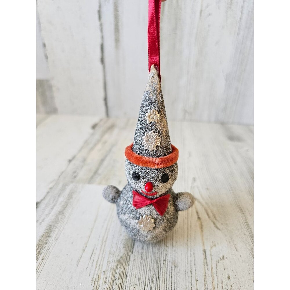 Antique glitter snowman metal ornament felt Xmas tree
